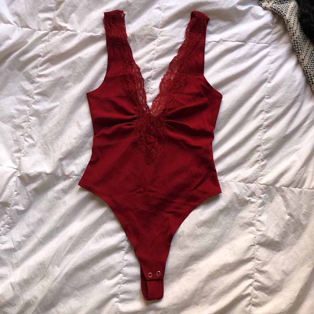 Free People Red Lace Bodysuit